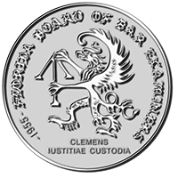 Image of the board's Seal. The central figure on the Seal is a griffin, a universally accepted symbol for vigilance. The griffin is holding the Nordic symbol for fidelity, which comes from Nordic mythology. Beneath the griffin appears the Latin phrase “Clemens iustitiae custodia.” Custodia is the word used for keeping watch in order to protect, and Clementia is used technically for leniency in punishing offenses. Closely translated, this phrase means “Compassionate and vigilant protection of justice.” Expanded, this would mean the watchful protection (or preservation) of justice, a watchful or protective preservation which is compassionate or merciful. The Arabic numerals "1955" appear at the bottom of the seal, indicating the year of the creation of the Florida Board of Bar Examiners.